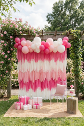 "Last Rodeo" Disco Cowgirl Fringe Backdrop - Pink, Cow Print & Silver Bachelorette Decor