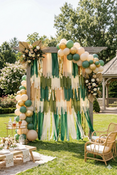 "Born to be Wild" Safari Fringe Backdrop - Emerald Green & Gold Jungle Party Decor