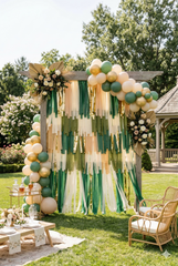 "Born to be Wild" Safari Fringe Backdrop - Emerald Green & Gold Jungle Party Decor