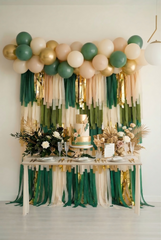 "Born to be Wild" Safari Fringe Backdrop - Emerald Green & Gold Jungle Party Decor