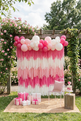 "Last Rodeo" Disco Cowgirl Fringe Backdrop - Pink, Cow Print & Silver Bachelorette Decor