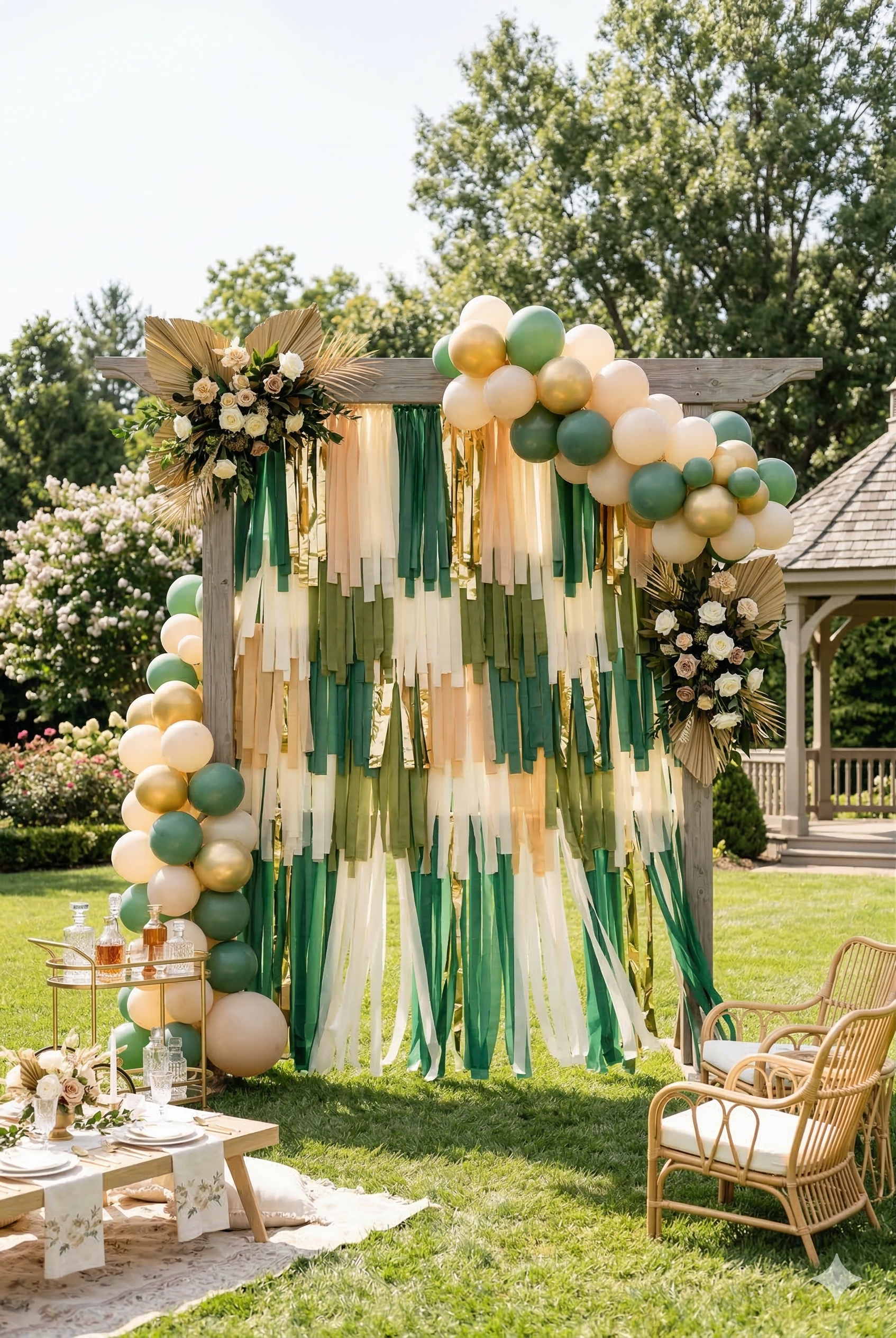 "Born to be Wild" Safari Fringe Backdrop - Emerald Green & Gold Jungle Party Decor