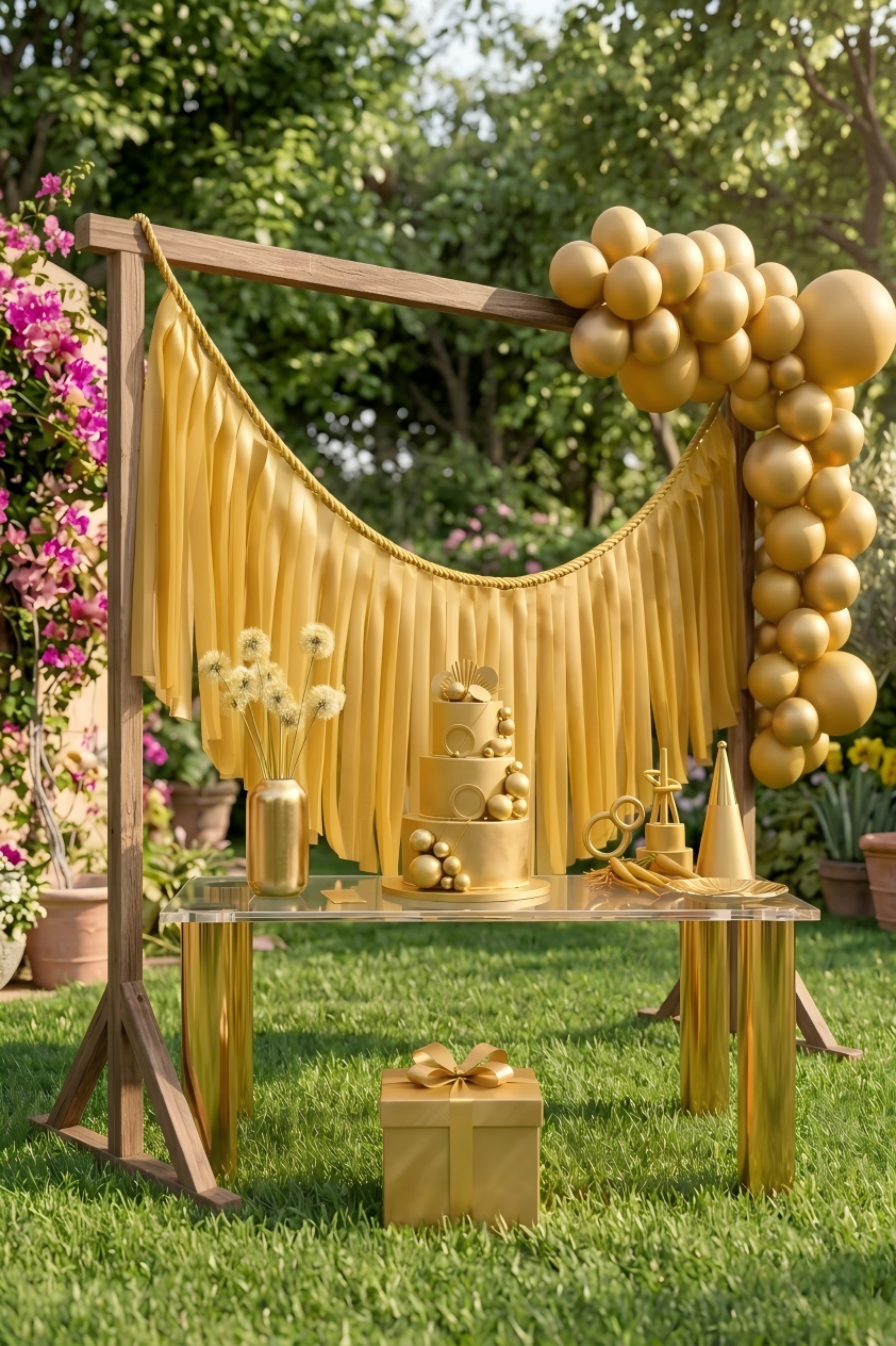 Elegant Amber Gold Single-Layer Fringe Garland Banner