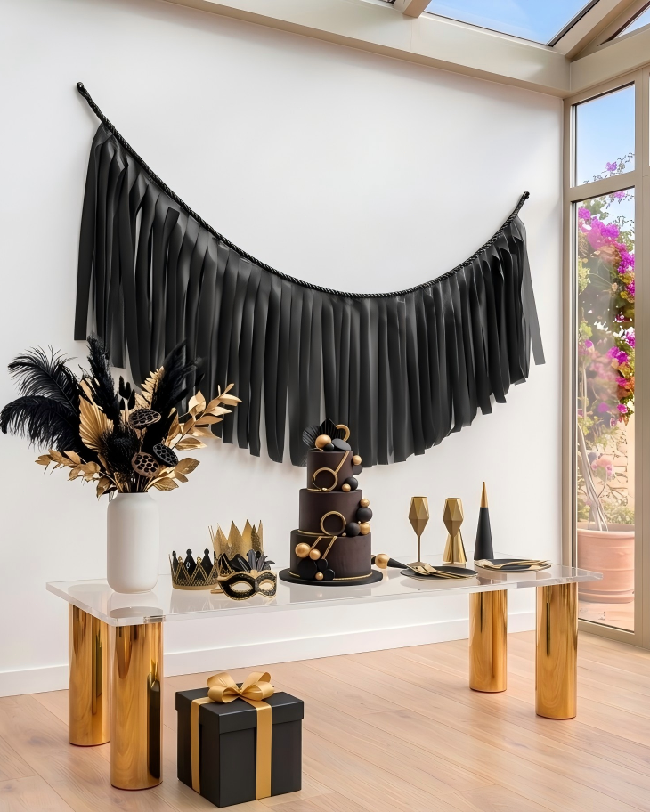 Elegant Black Single-Layer Fringe Garland Banner