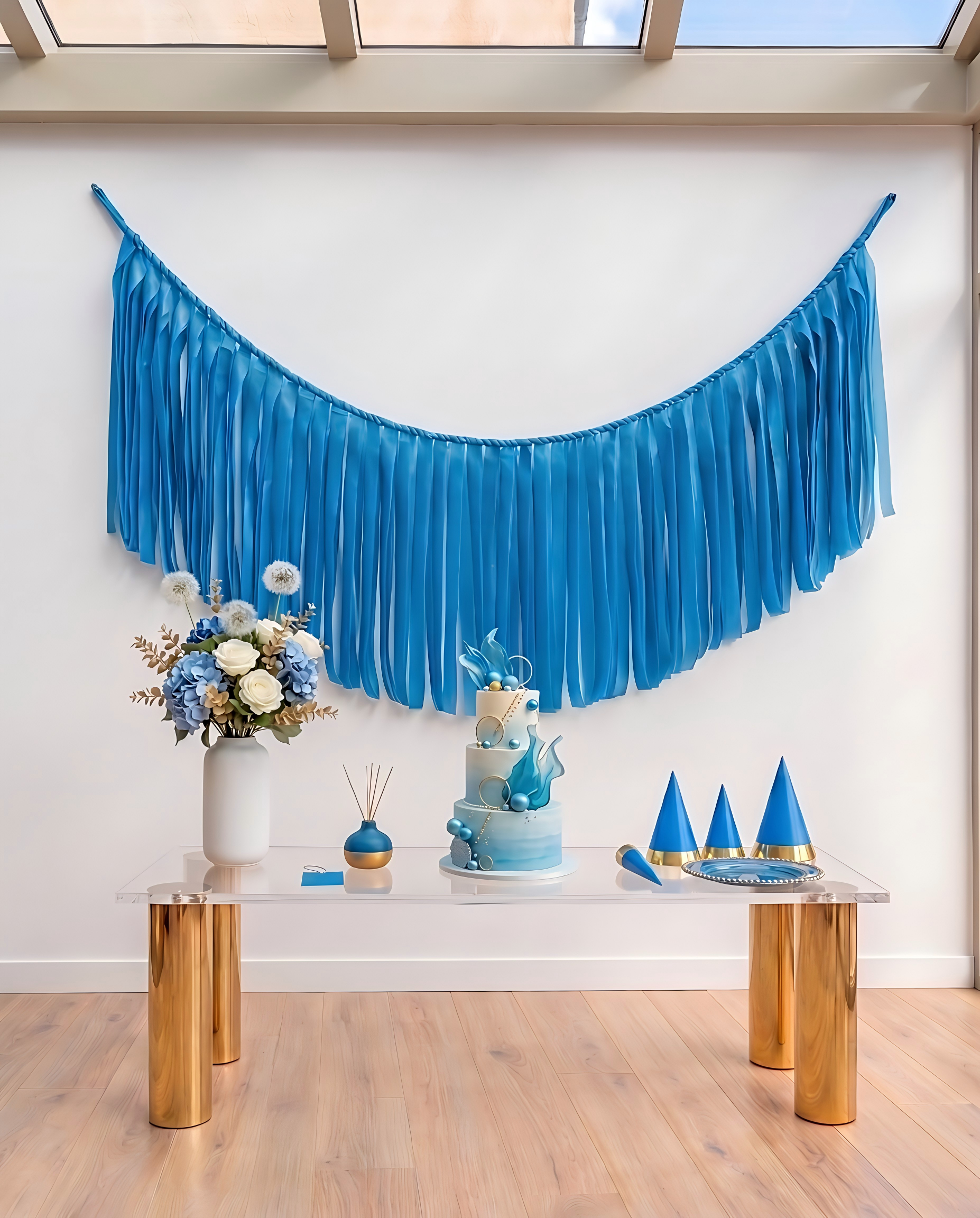 Elegant Blue Single-Layer Fringe Garland Banner