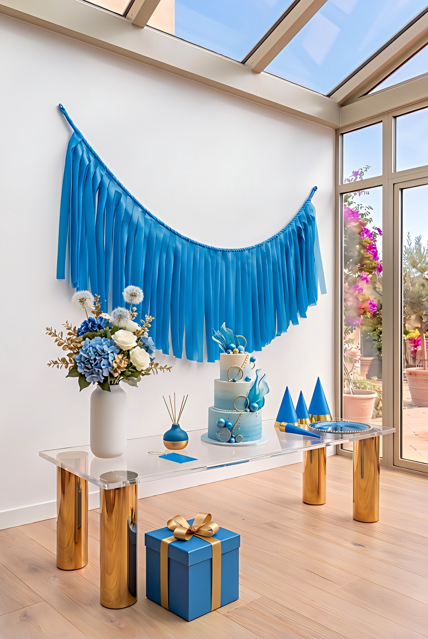 Elegant Blue Single-Layer Fringe Garland Banner