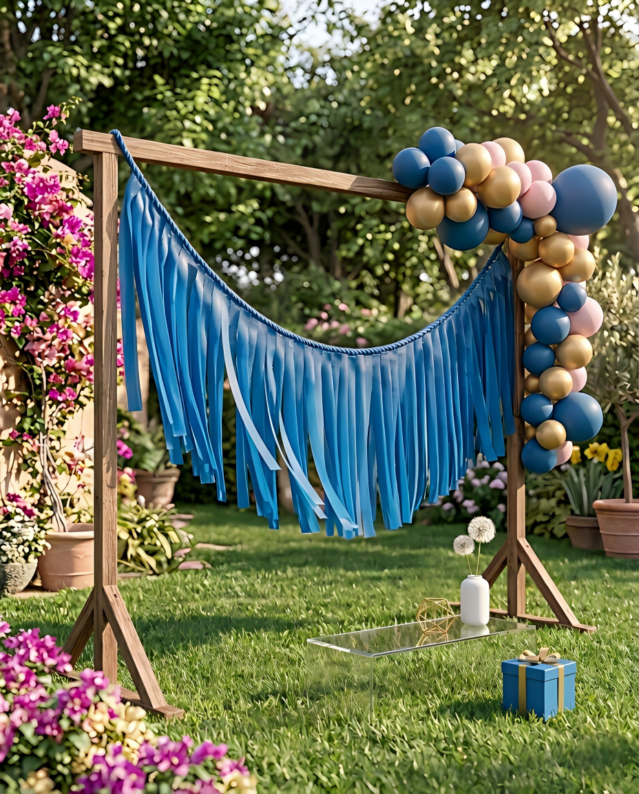 Elegant Blue Single-Layer Fringe Garland Banner