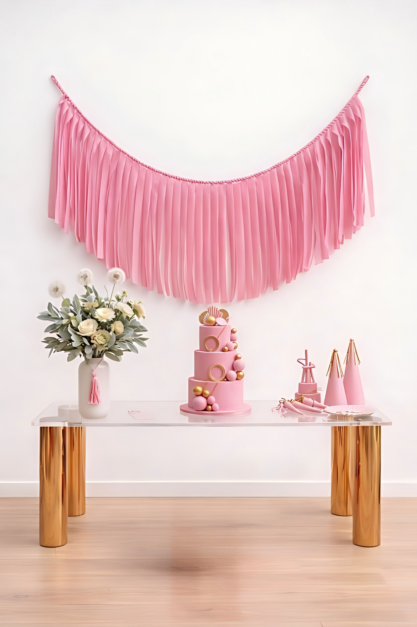 Elegant Bubblegum Single-Layer Fringe Garland Banner