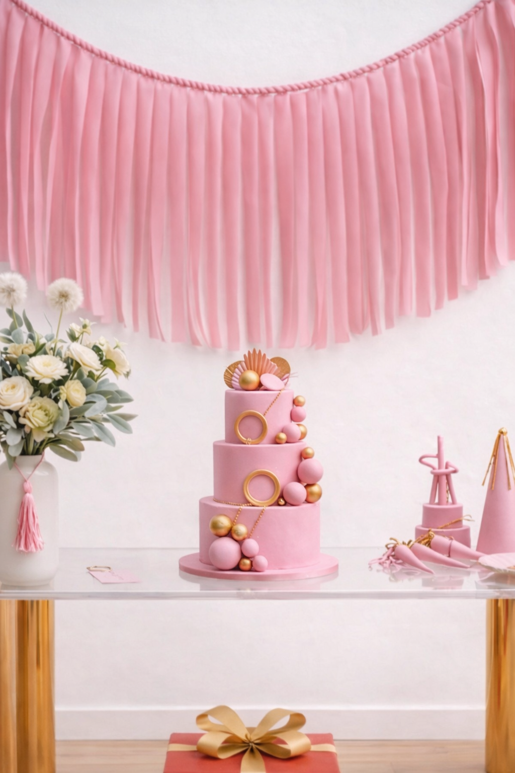 Elegant Bubblegum Single-Layer Fringe Garland Banner