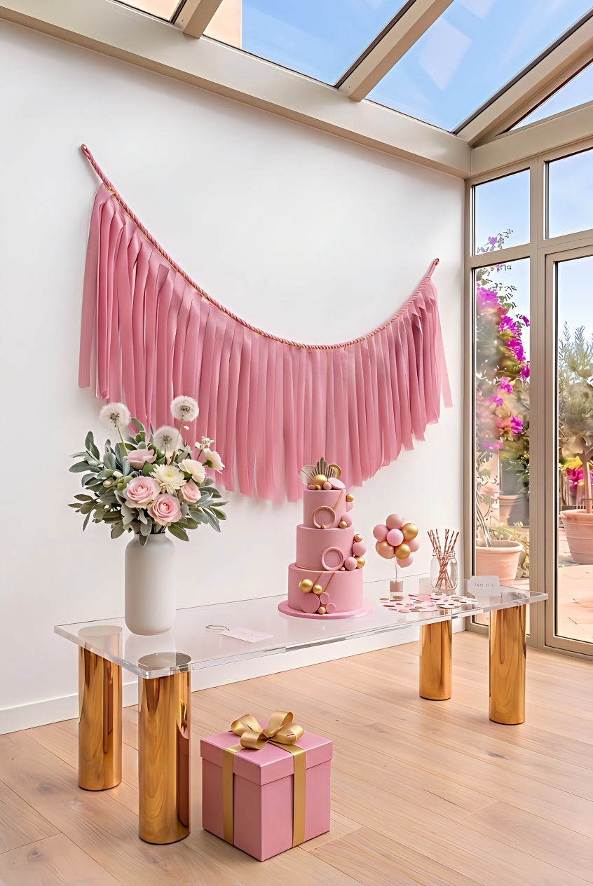 Elegant Bubblegum Single-Layer Fringe Garland Banner