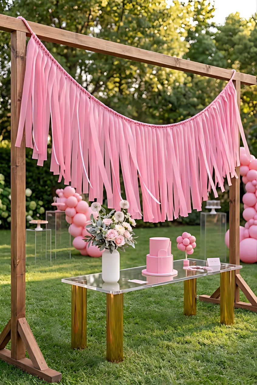 Elegant Bubblegum Single-Layer Fringe Garland Banner