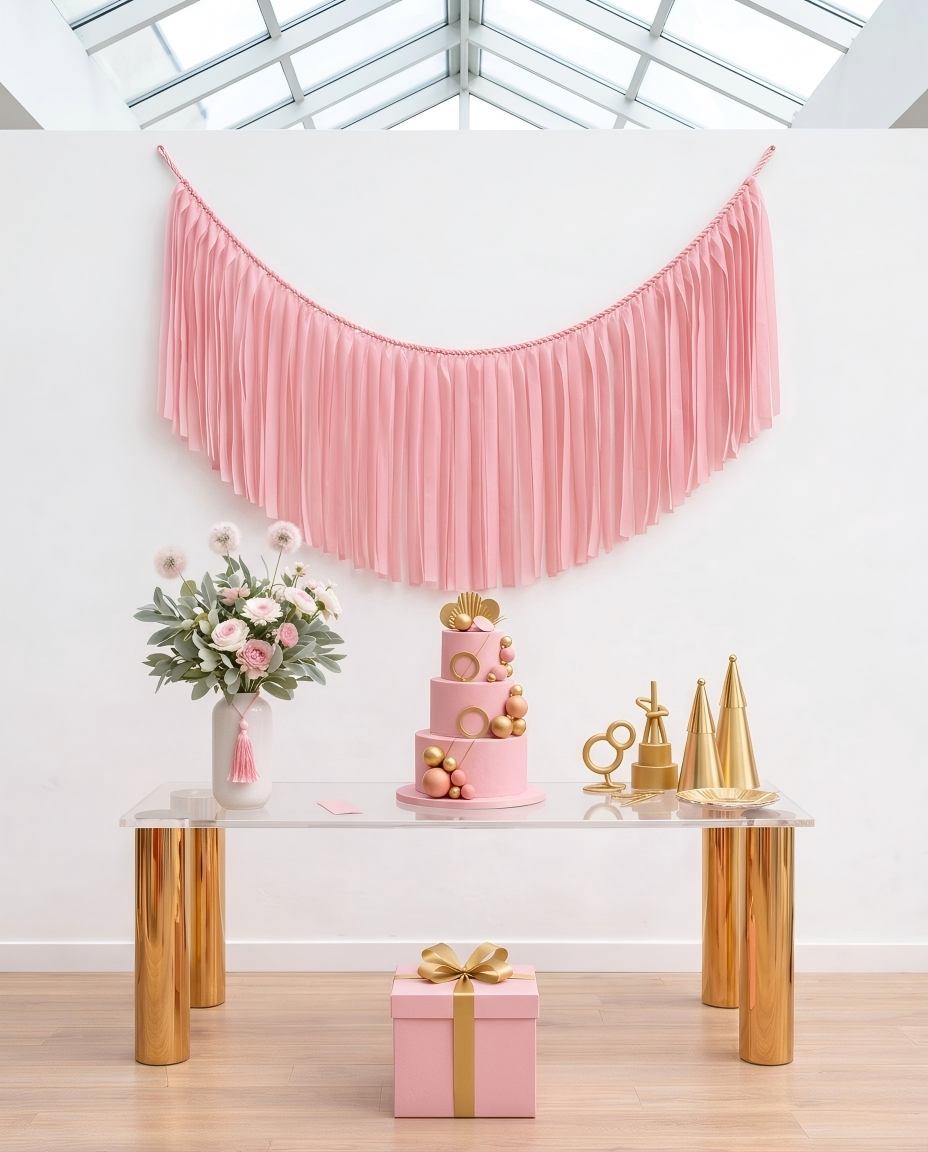 Elegant Baby Pink Single-Layer Fringe Garland Banner