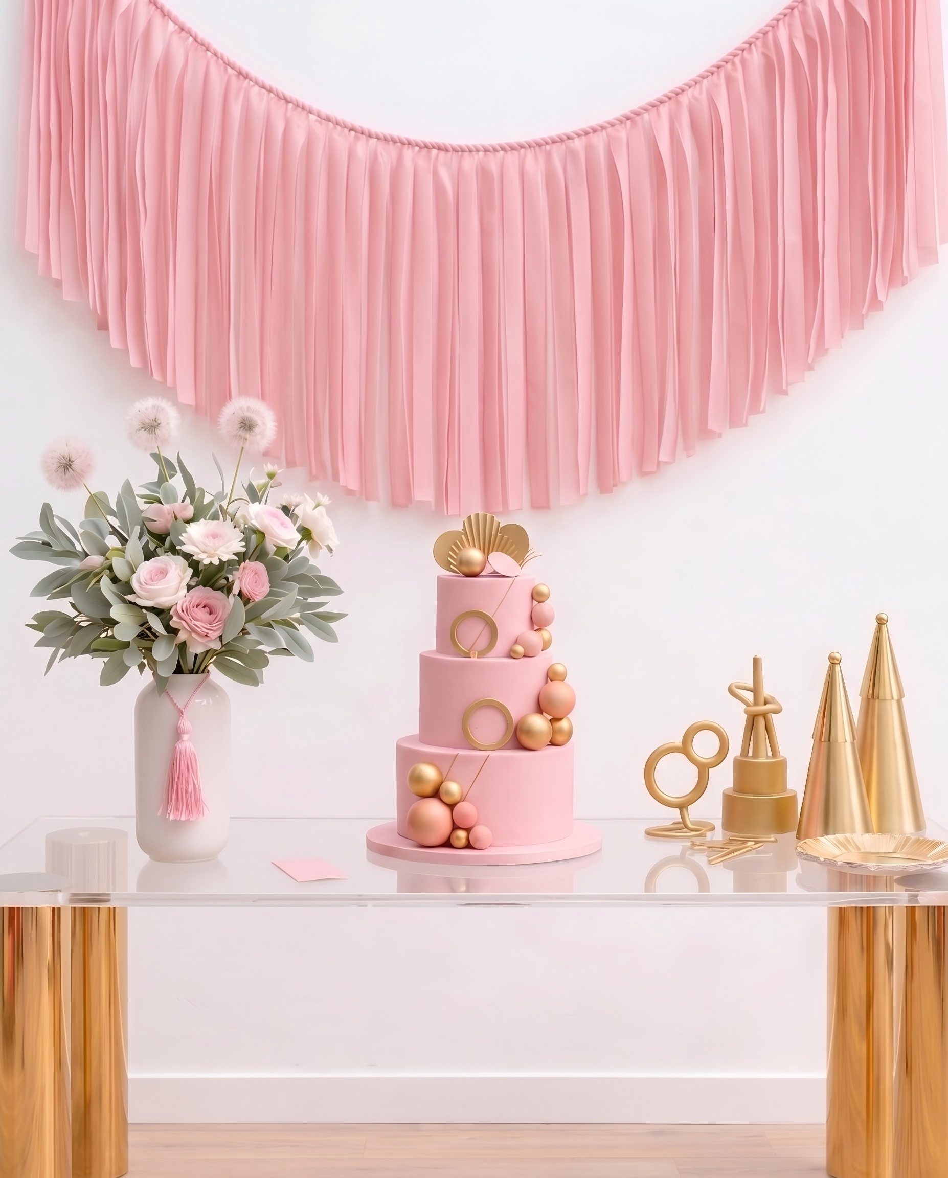 Elegant Baby Pink Single-Layer Fringe Garland Banner