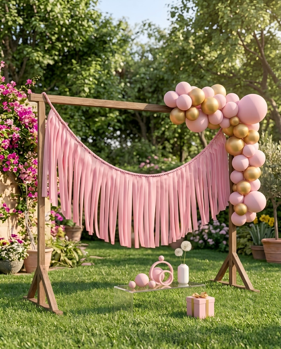 Elegant Baby Pink Single-Layer Fringe Garland Banner