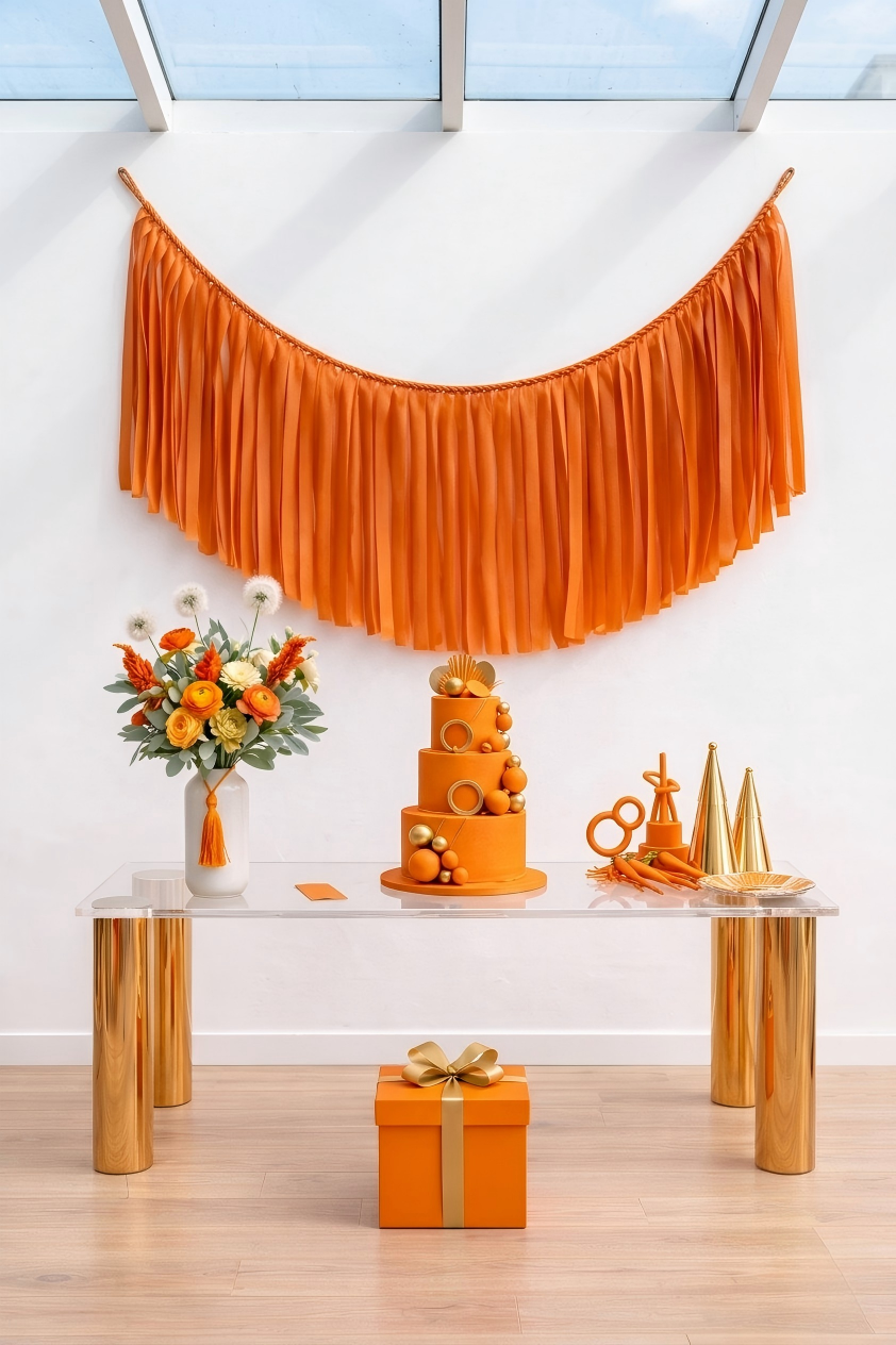 Elegant Burnt Orange Single-Layer Fringe Garland Banner