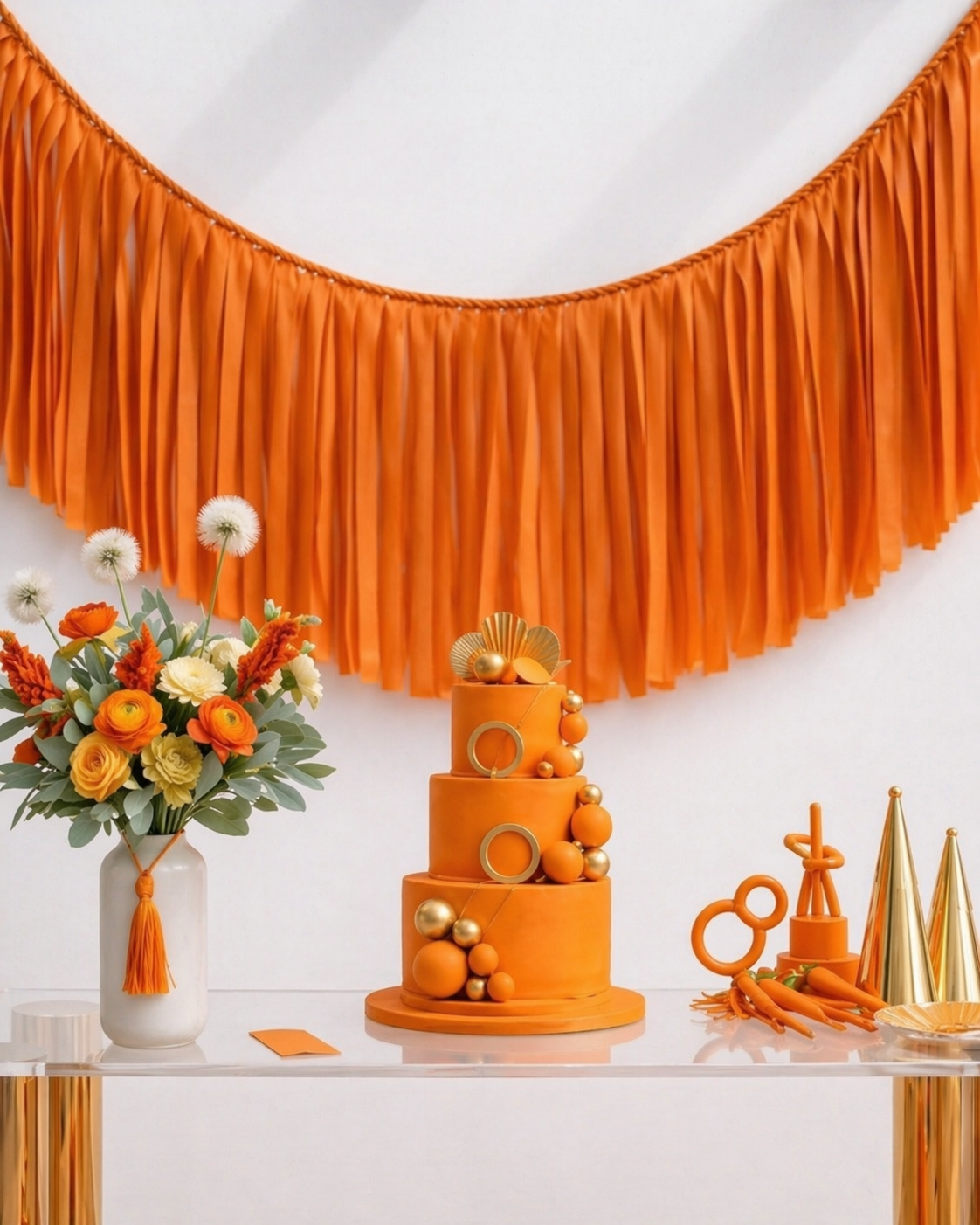 Elegant Burnt Orange Single-Layer Fringe Garland Banner