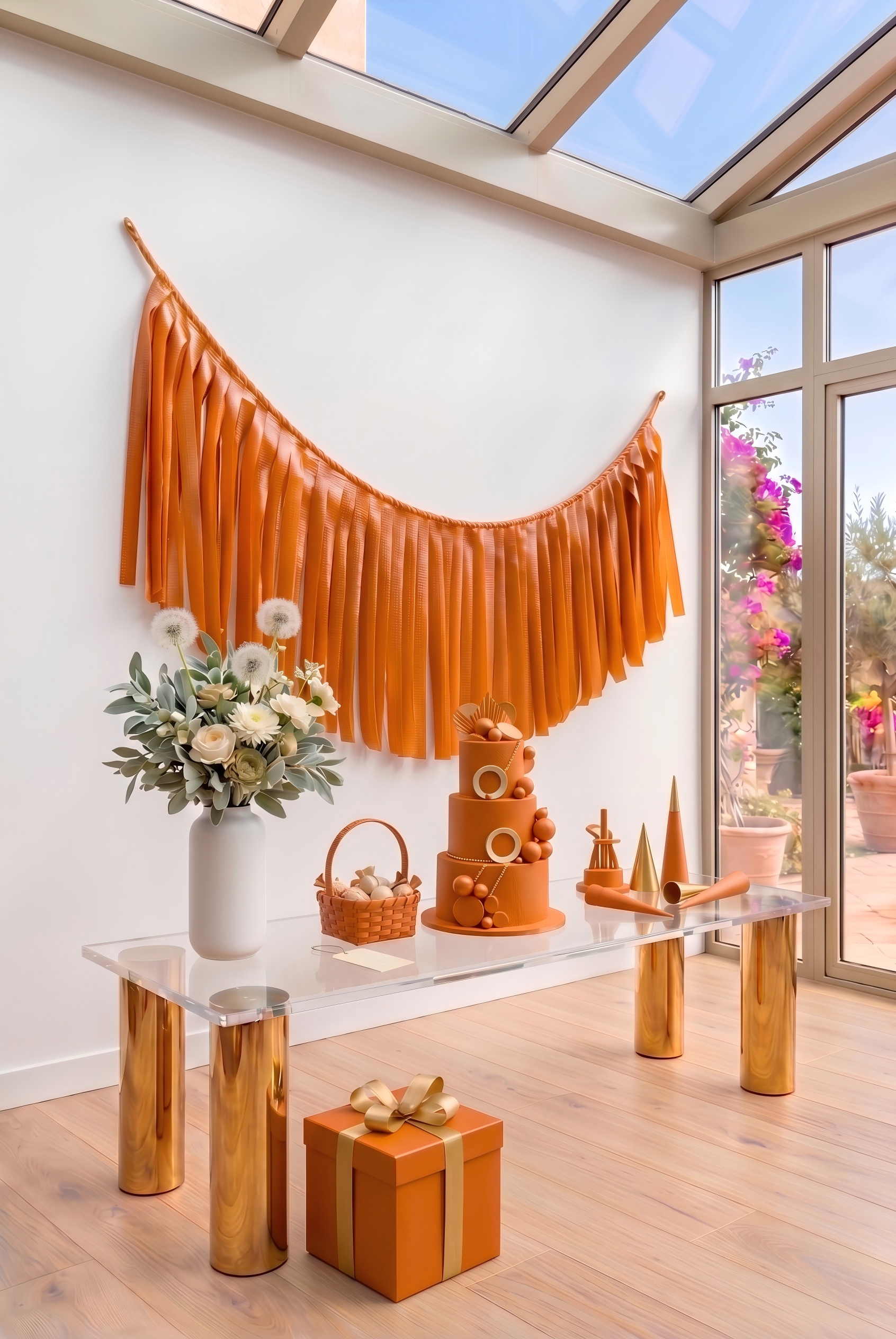 Elegant Burnt Orange Single-Layer Fringe Garland Banner