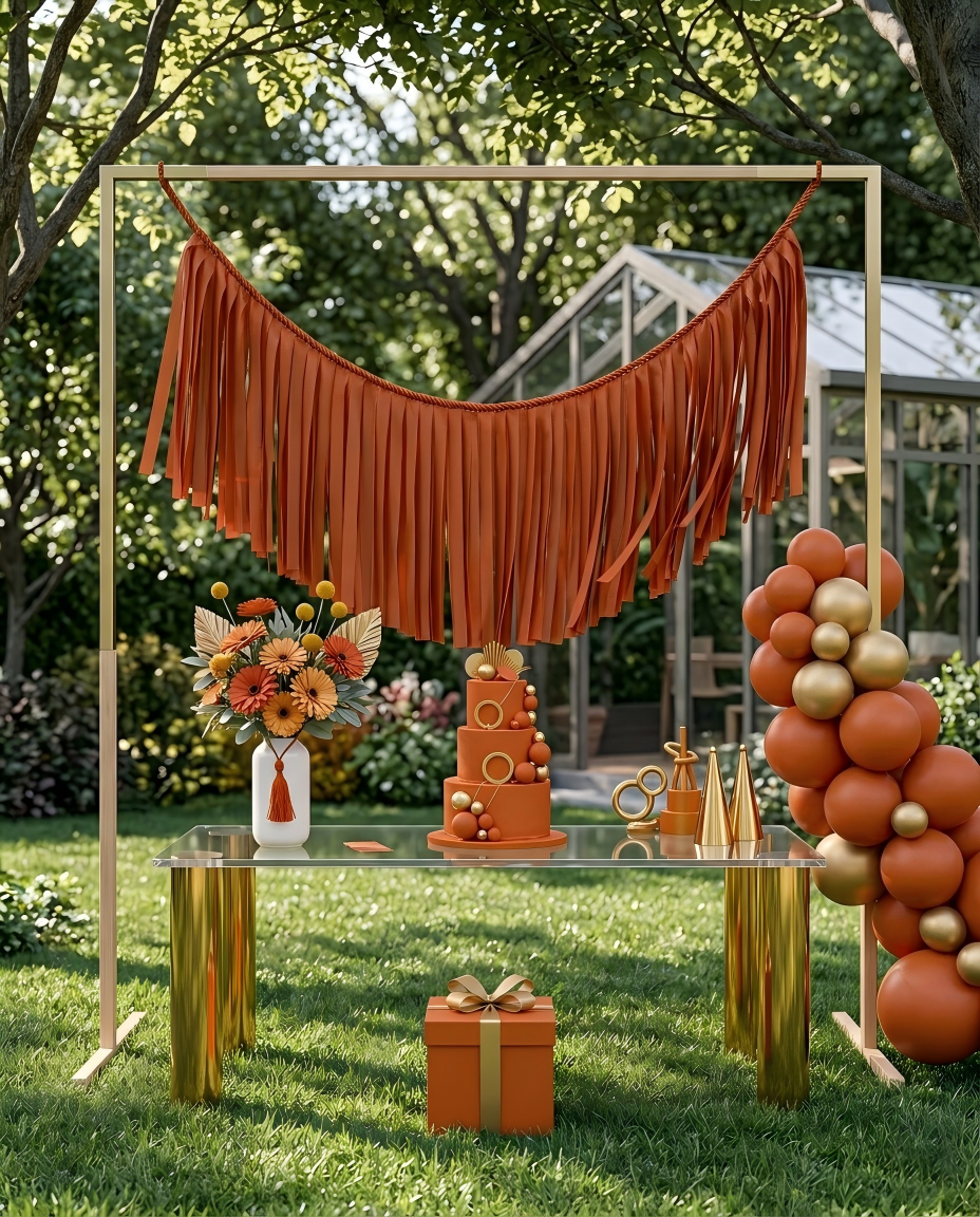 Elegant Burnt Orange Single-Layer Fringe Garland Banner