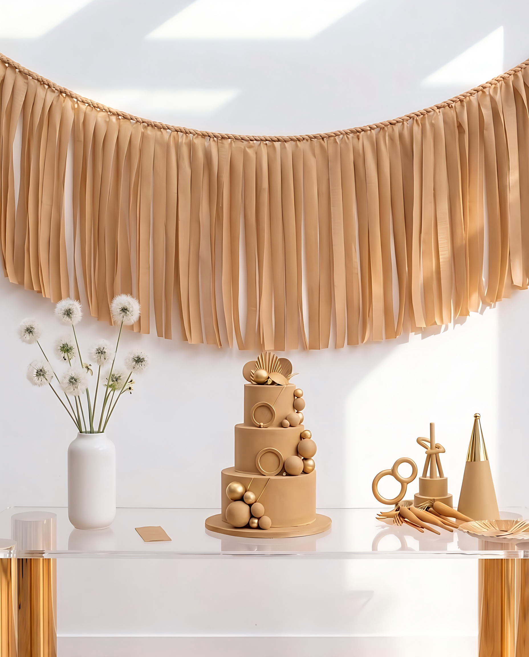 Elegant Camel Single-Layer Fringe Garland Banner