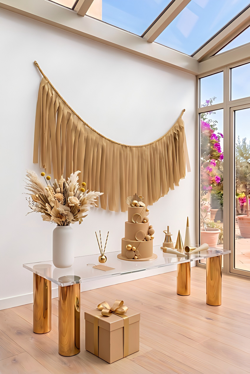 Elegant Camel Single-Layer Fringe Garland Banner