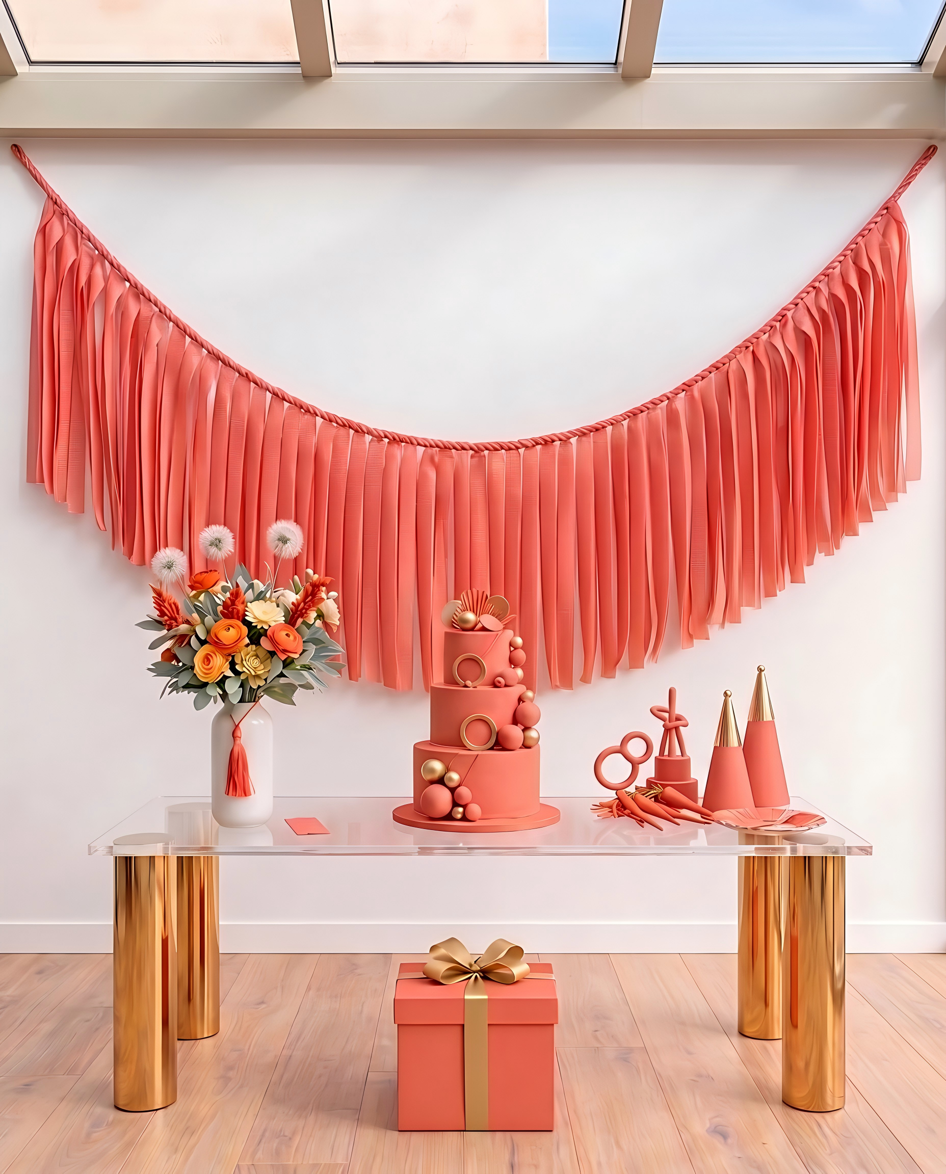 Elegant Coral Single-Layer Fringe Garland Banner