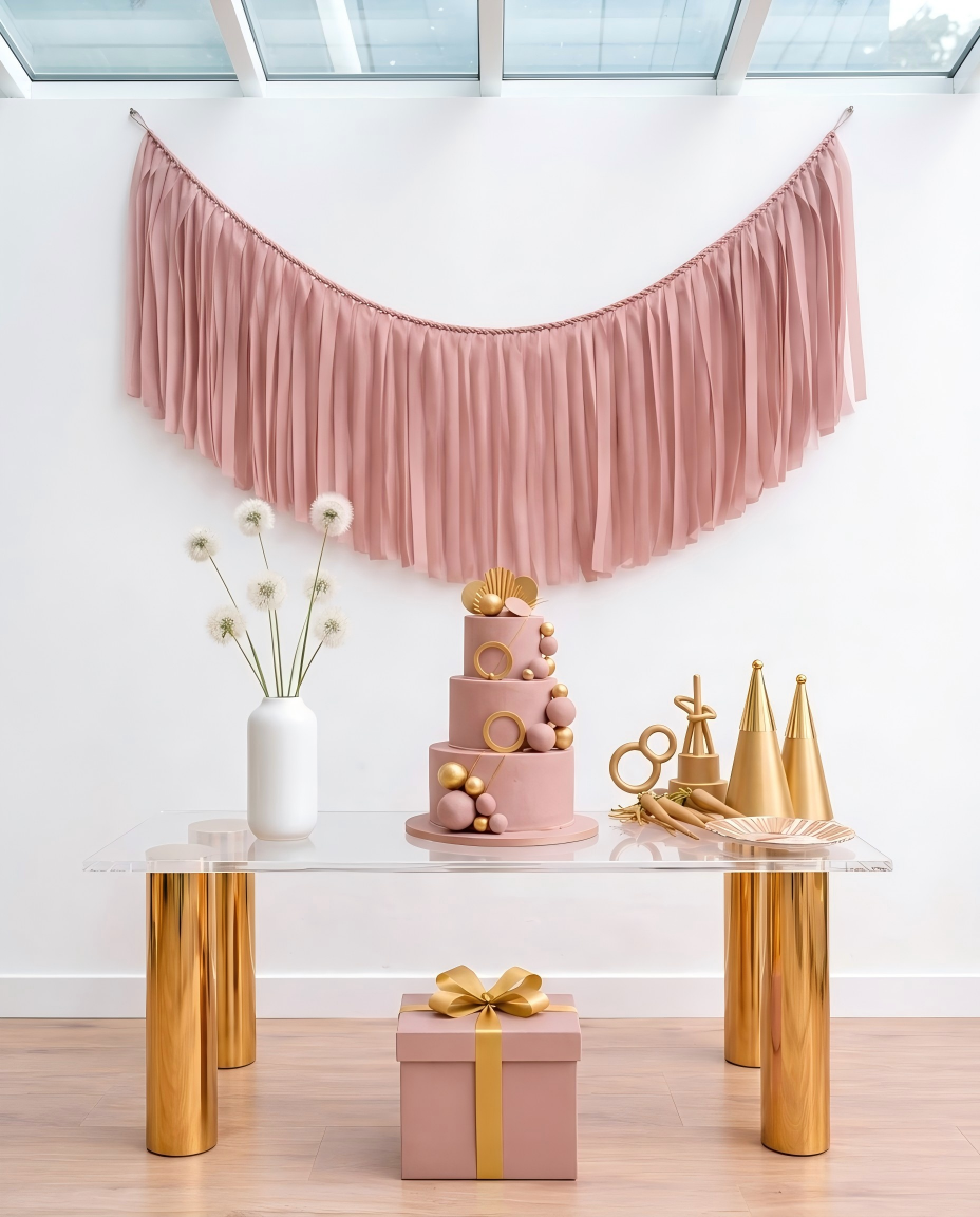 Elegant Dusty Rose Single-Layer Fringe Garland Banner