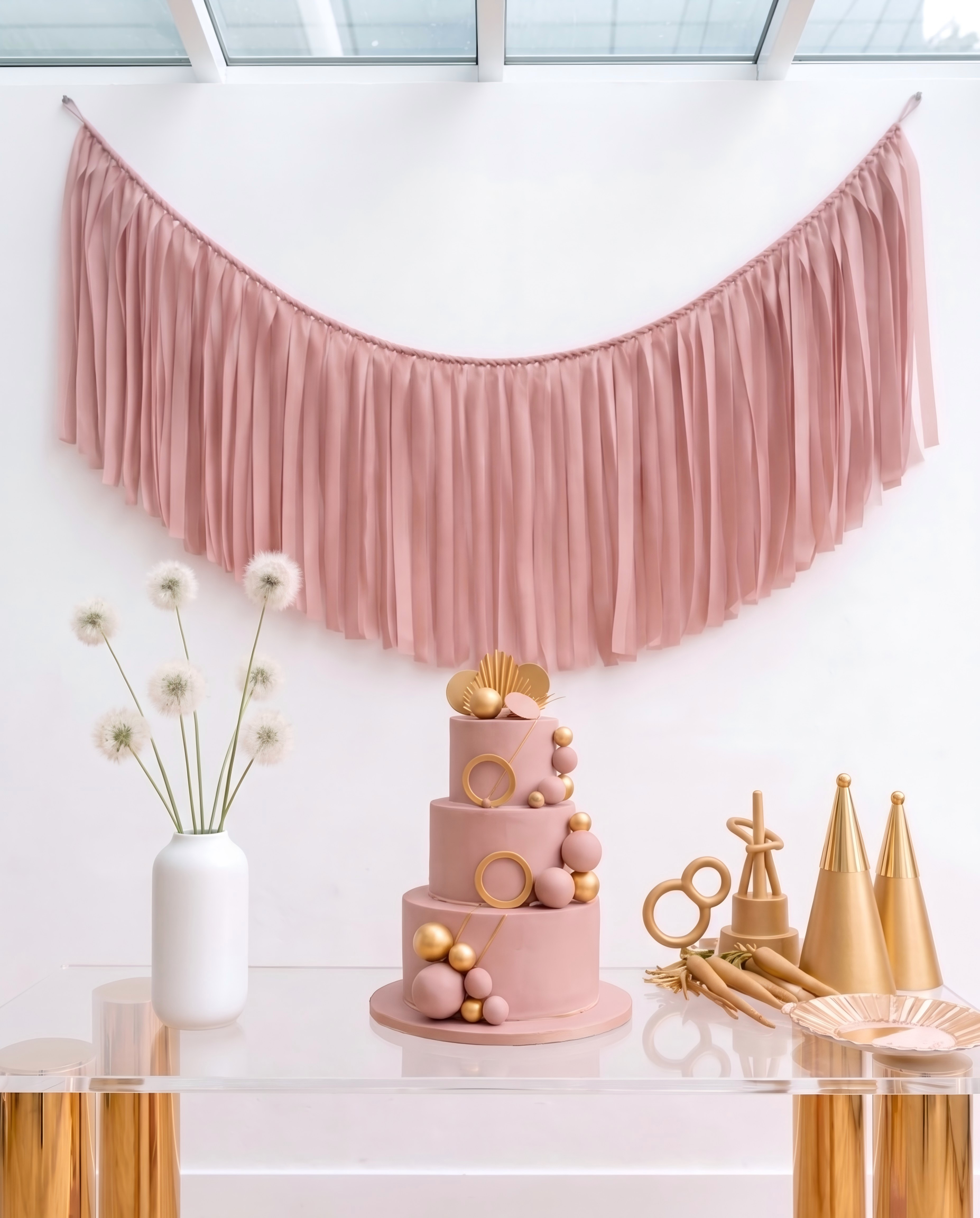 Elegant Dusty Rose Single-Layer Fringe Garland Banner