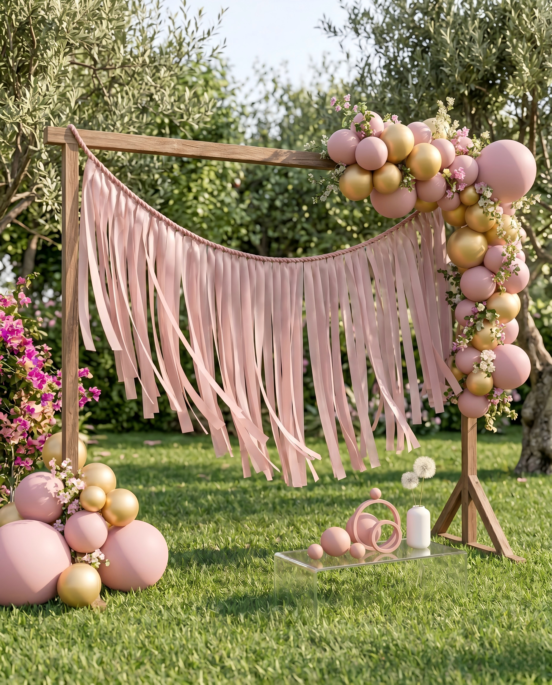 Elegant Dusty Rose Single-Layer Fringe Garland Banner