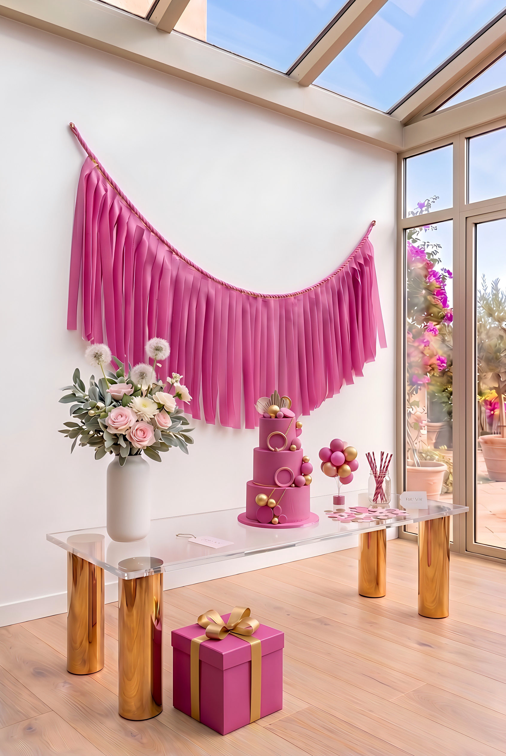 Elegant Fuchsia Single-Layer Fringe Garland Banner
