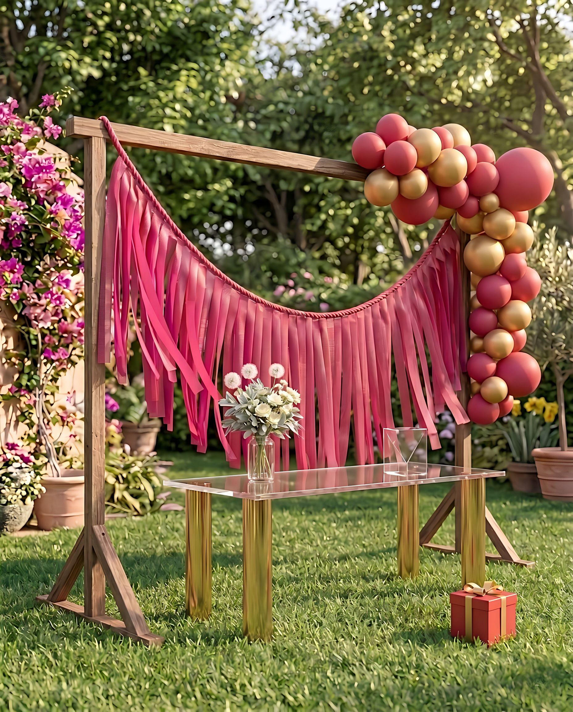 Elegant Fuchsia Single-Layer Fringe Garland Banner