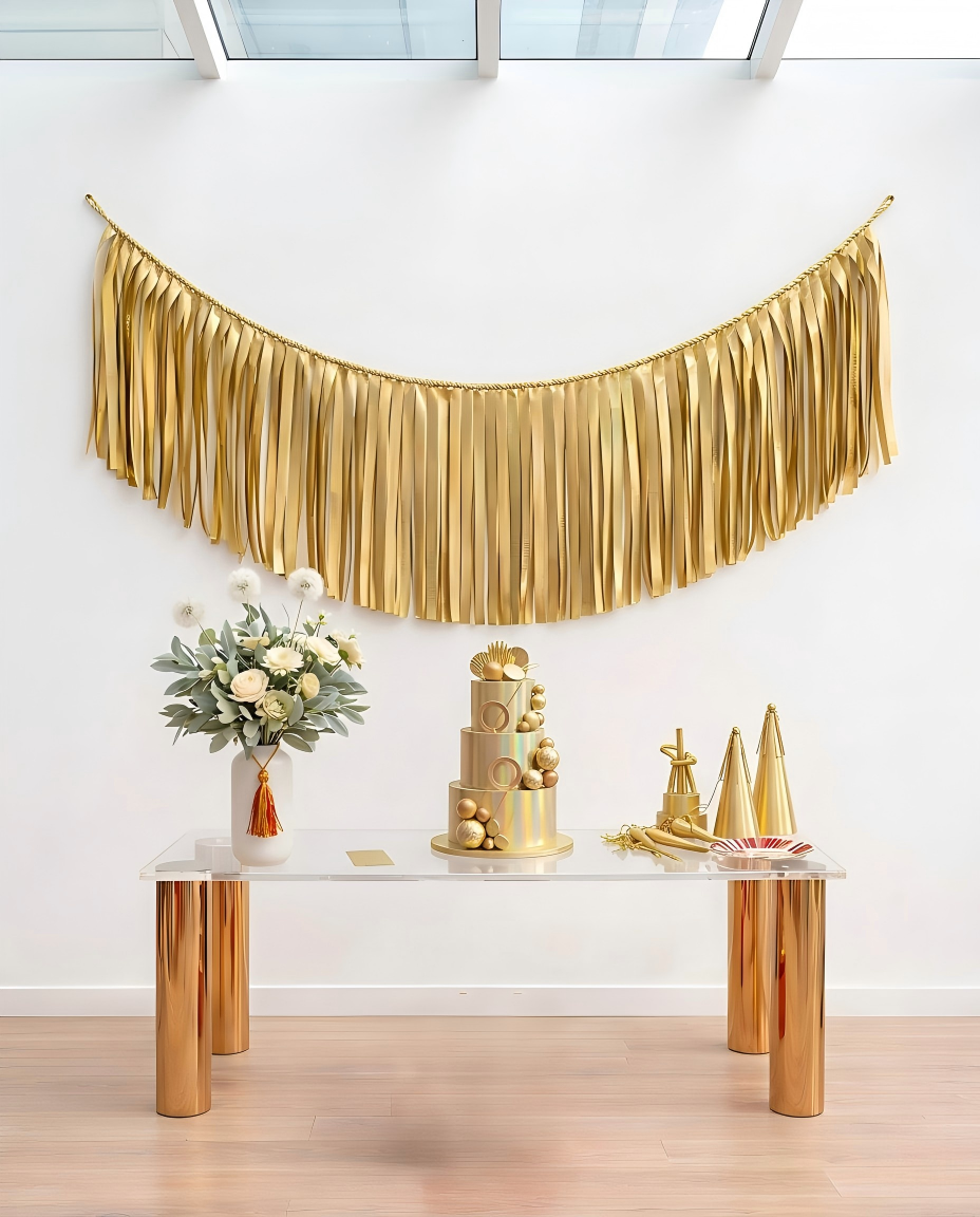 Elegant Gold Single-Layer Fringe Garland Banner