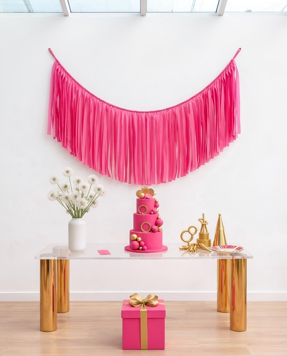 Elegant Hot Pink Single-Layer Fringe Garland Banner