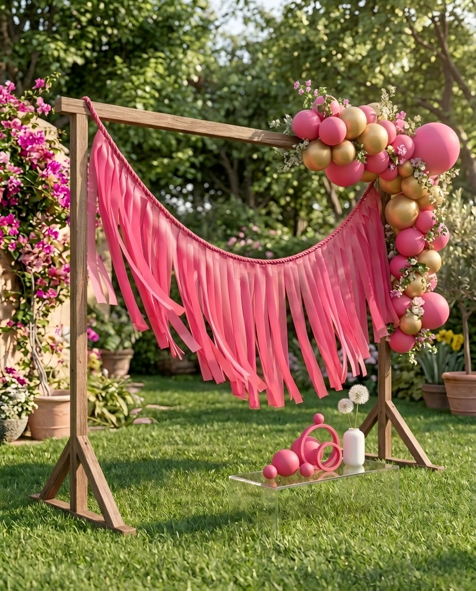 Elegant Hot Pink Single-Layer Fringe Garland Banner