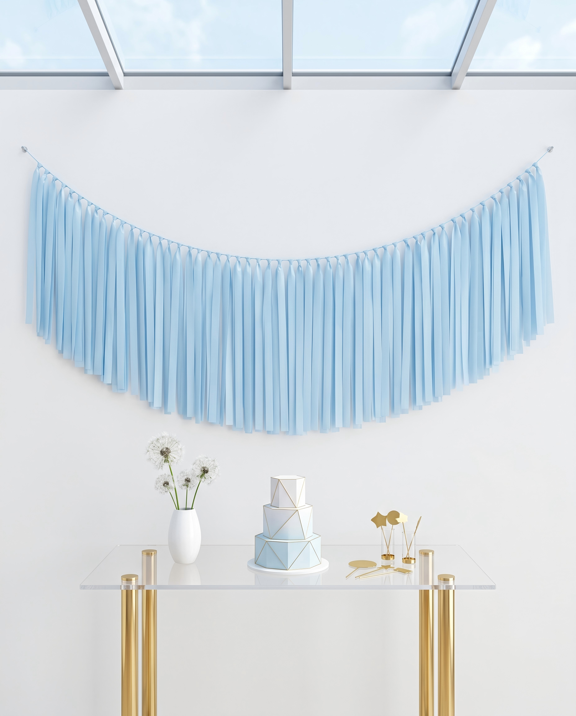 Elegant Icy Blue Single-Layer Fringe Garland Banner
