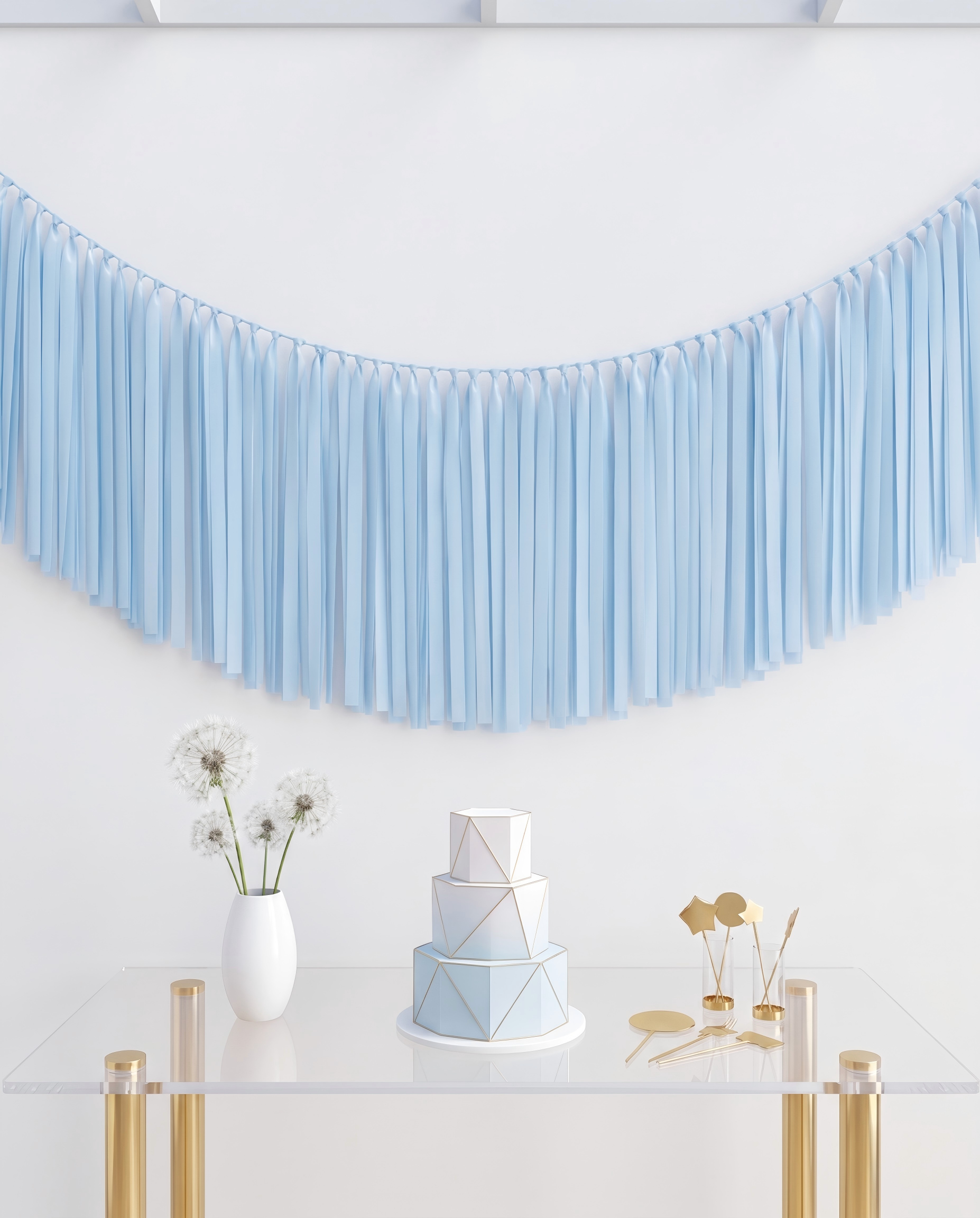 Elegant Icy Blue Single-Layer Fringe Garland Banner