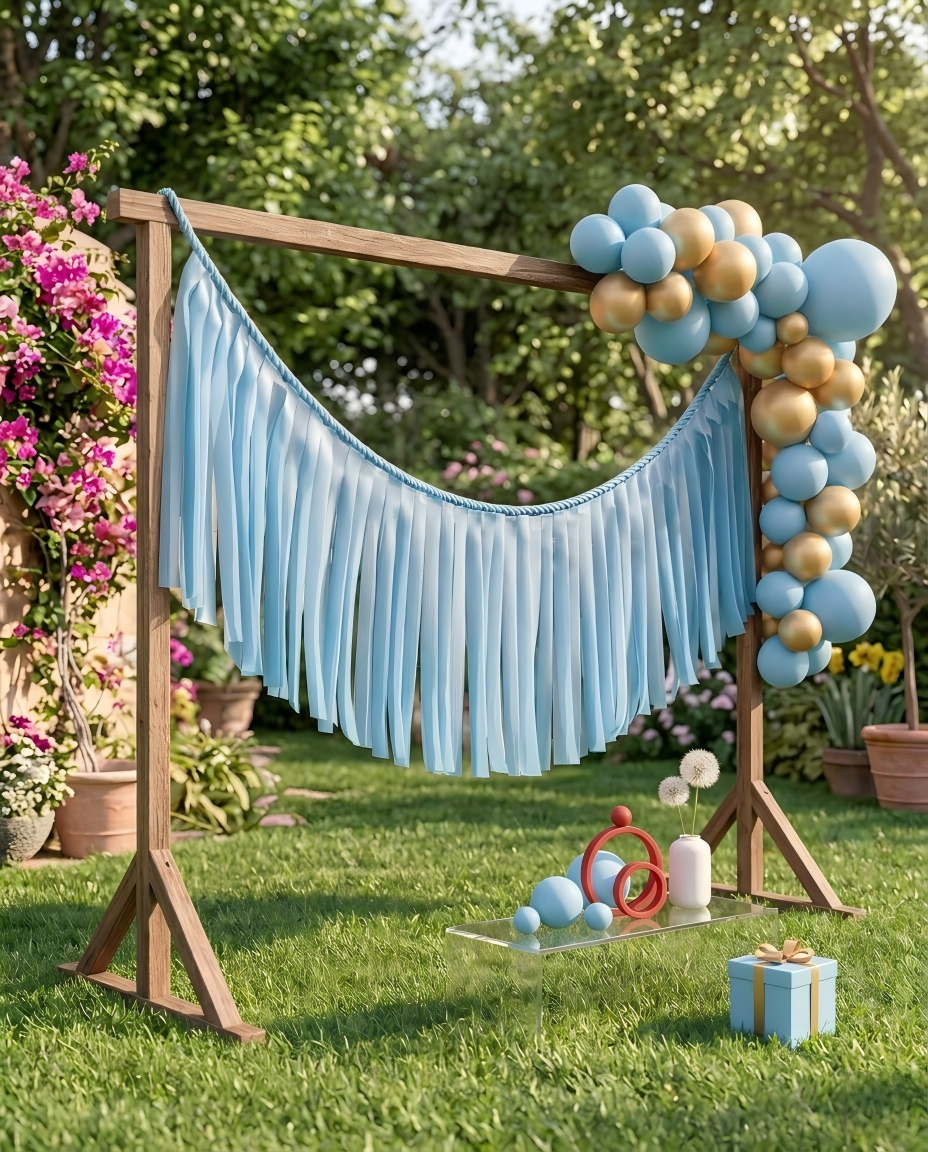 Elegant Icy Blue Single-Layer Fringe Garland Banner