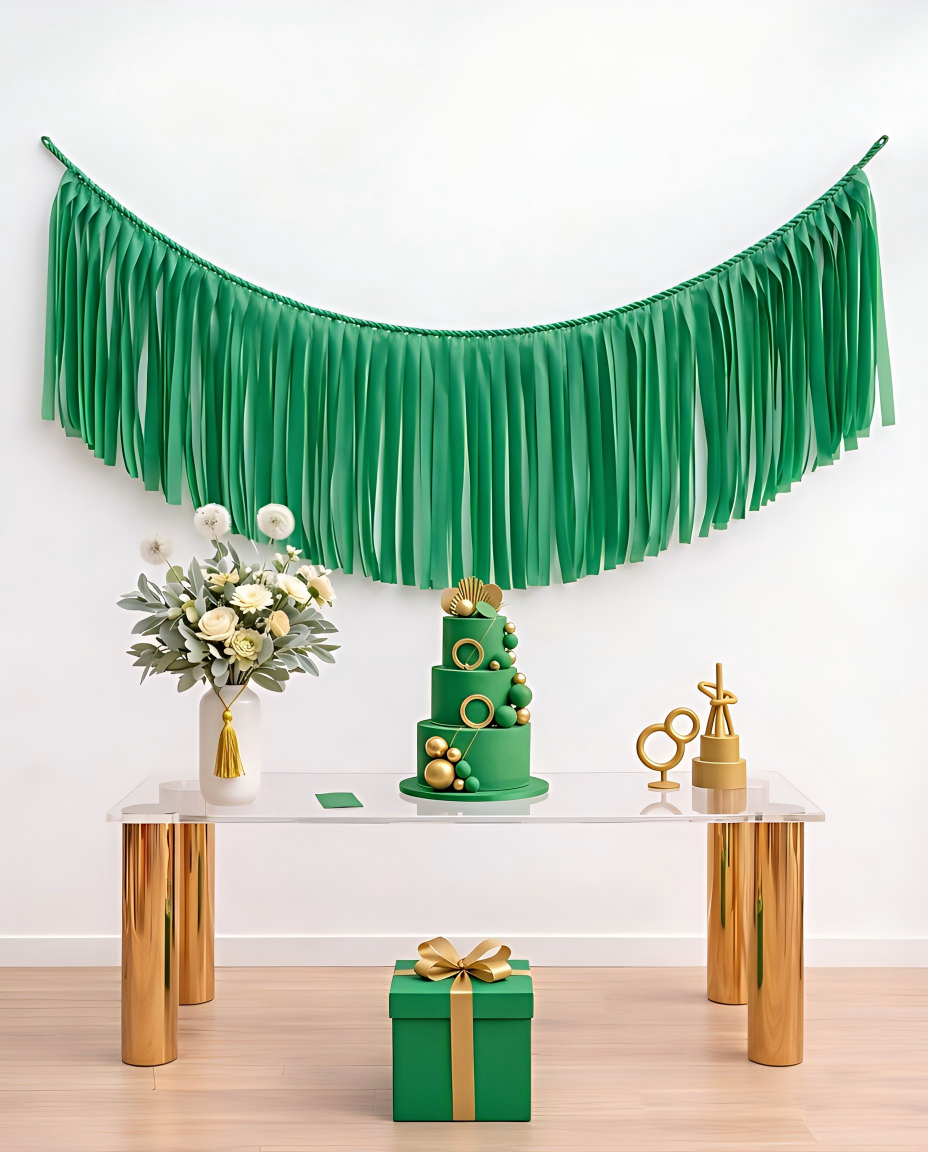 Elegant Kelly Green Single-Layer Fringe Garland Banner
