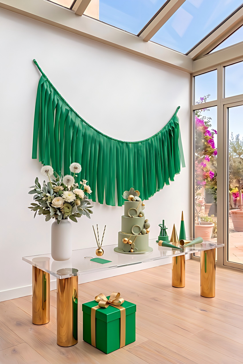 Elegant Kelly Green Single-Layer Fringe Garland Banner