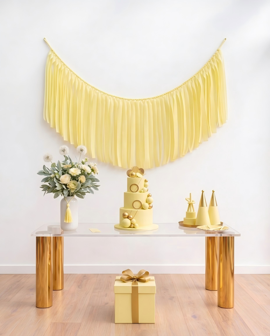 Elegant Light Yellow Single-Layer Fringe Garland Banner