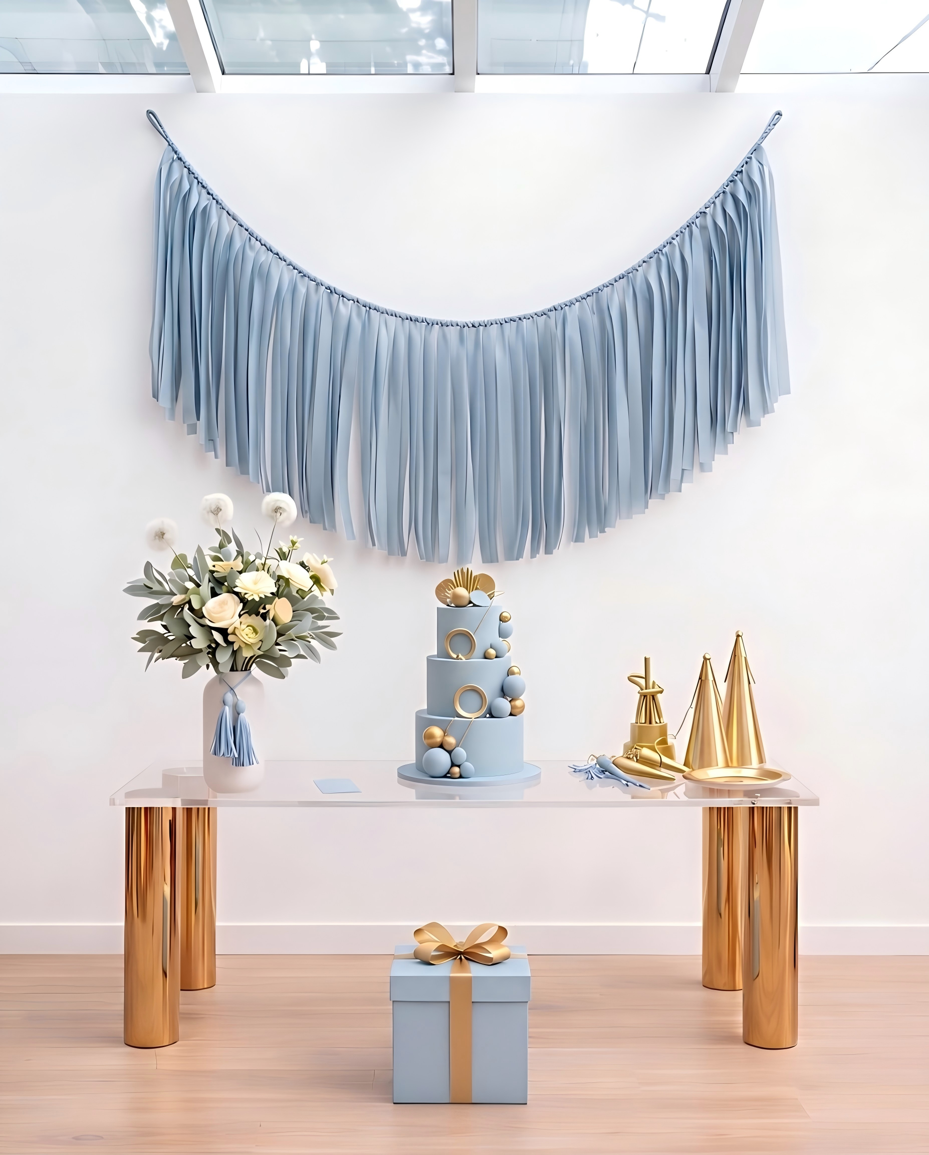 Elegant Light Dusty Blue Single-Layer Fringe Garland Banner