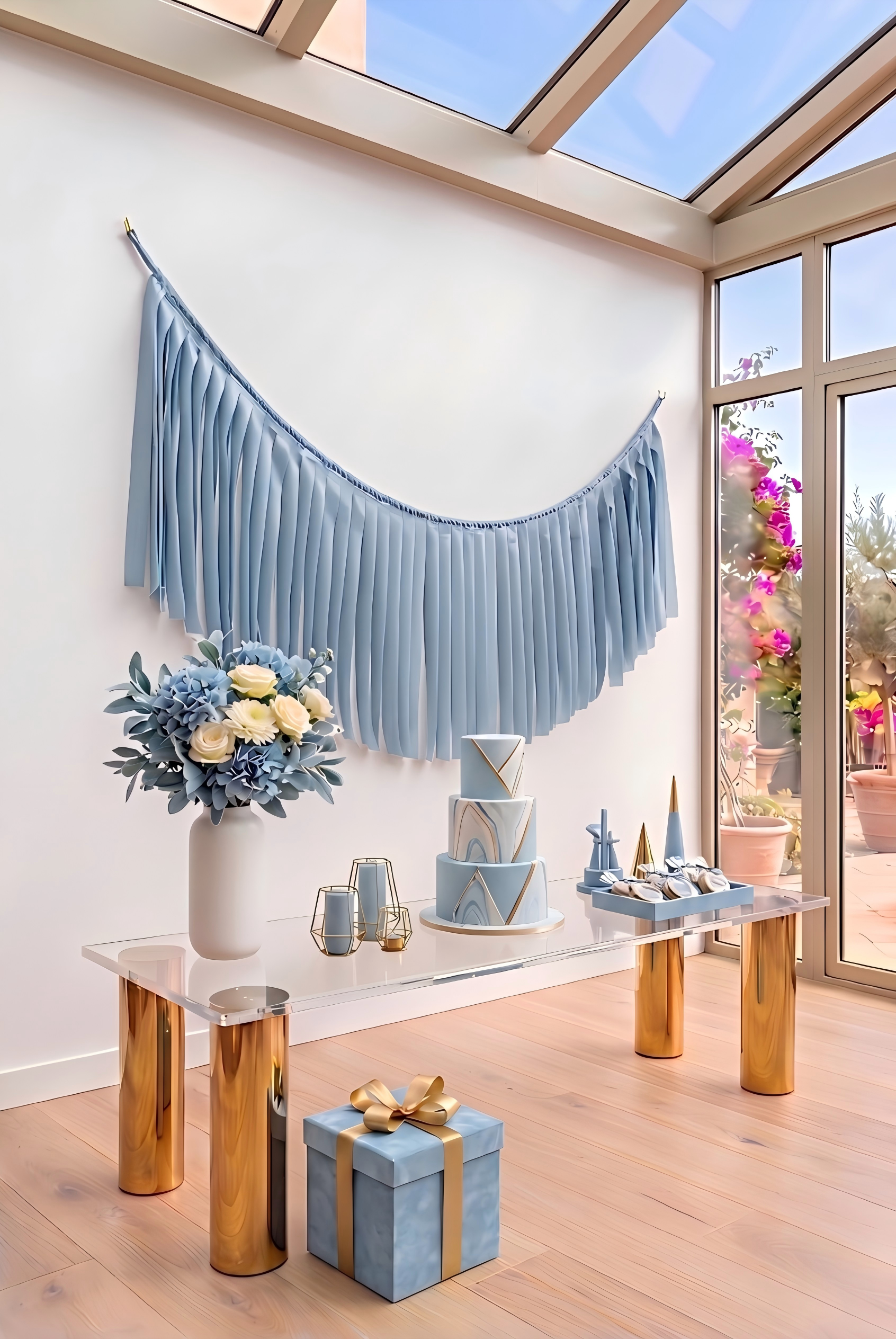 Elegant Light Dusty Blue Single-Layer Fringe Garland Banner