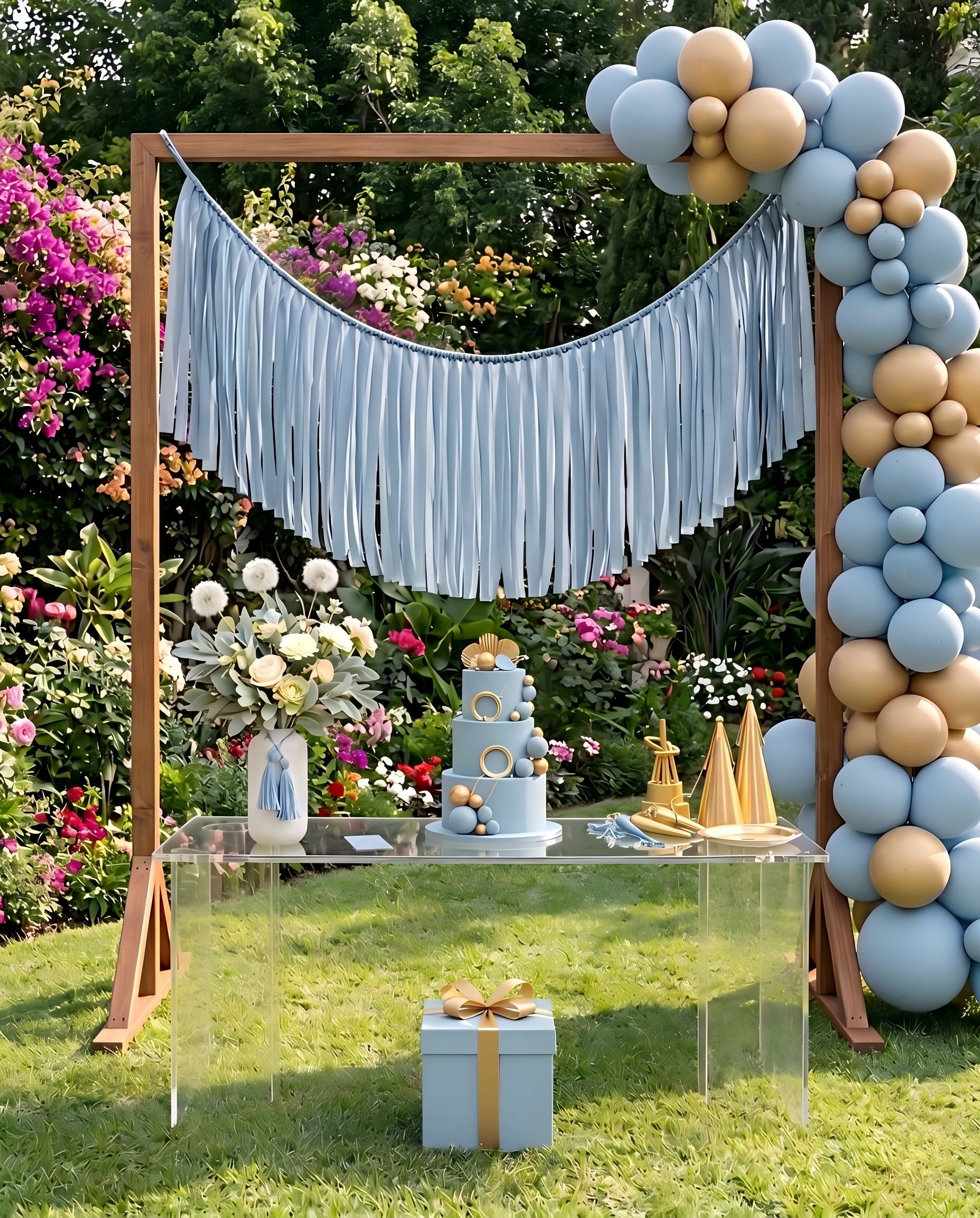 Elegant Light Dusty Blue Single-Layer Fringe Garland Banner