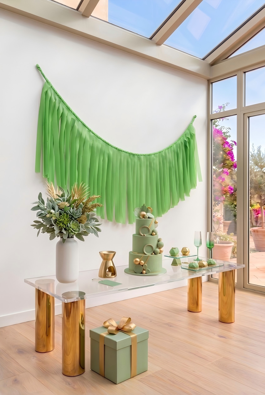 Elegant Lime Green Single-Layer Fringe Garland Banner
