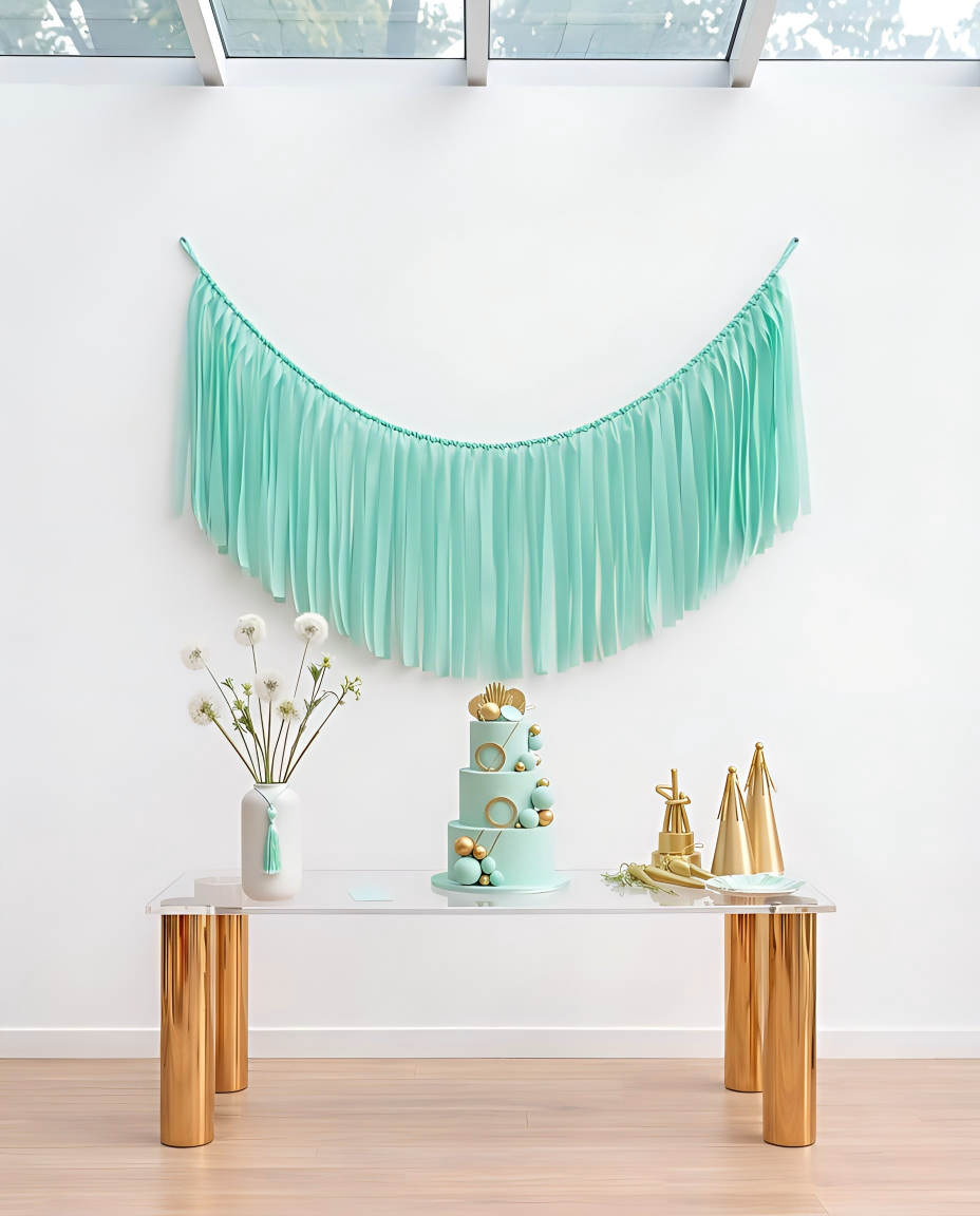 Elegant Mint Single-Layer Fringe Garland Banner