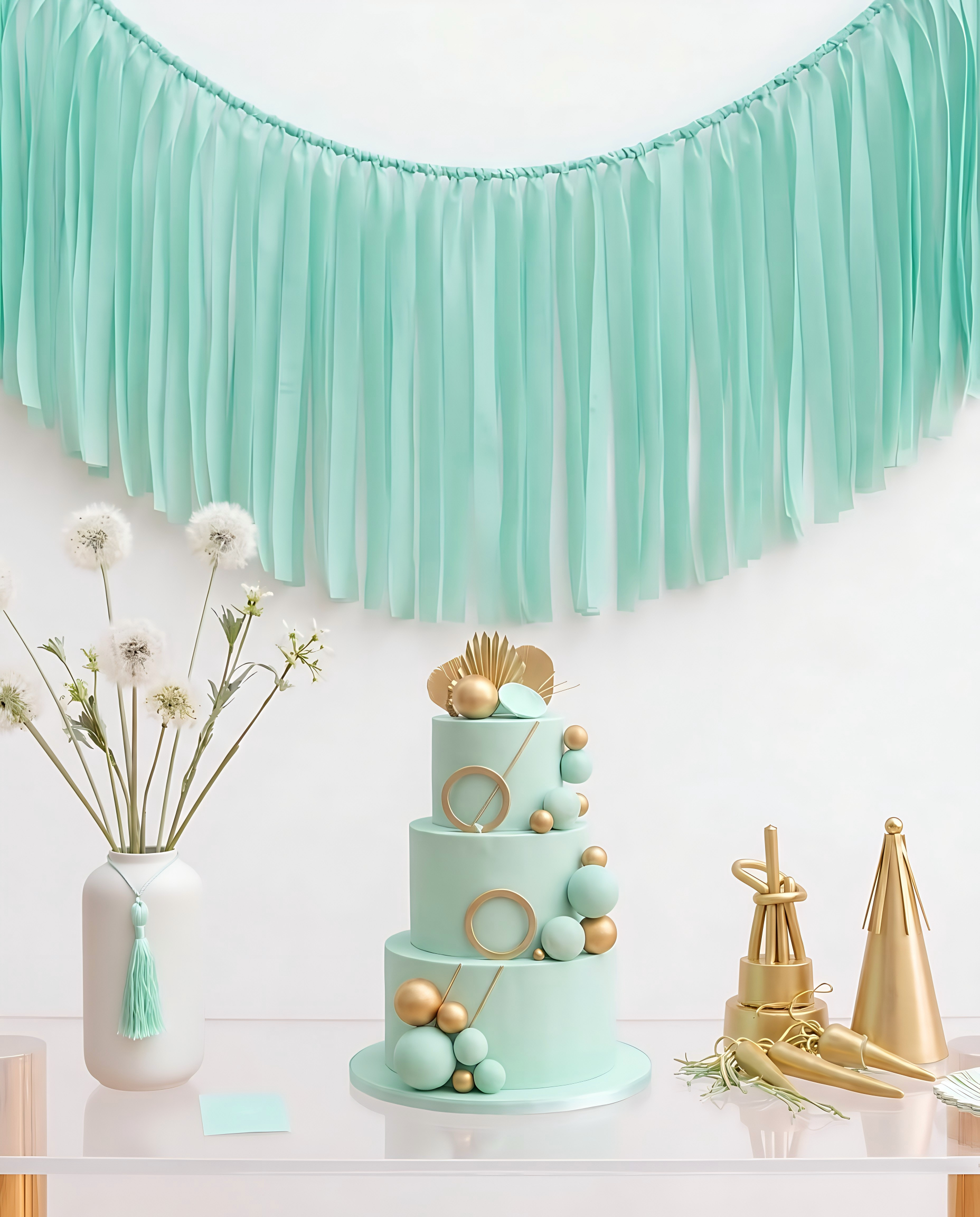 Elegant Mint Single-Layer Fringe Garland Banner