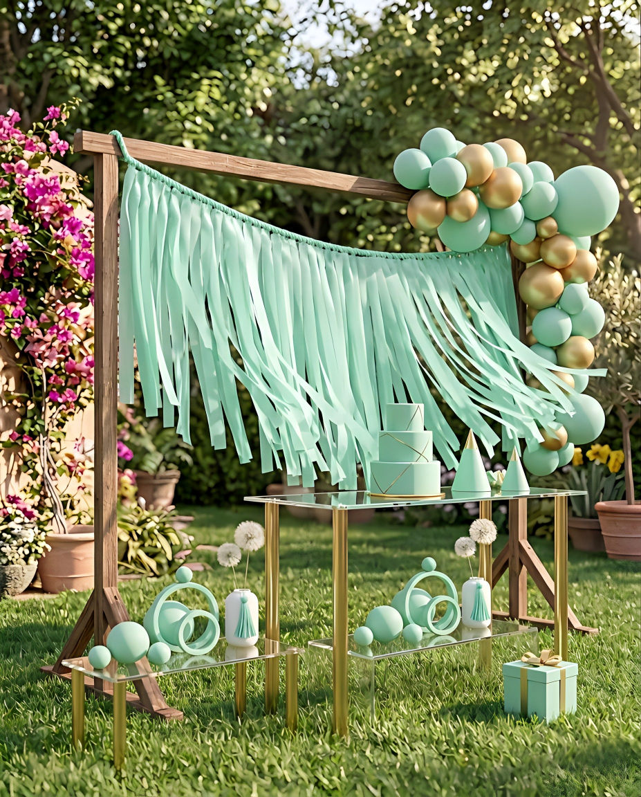 Elegant Mint Single-Layer Fringe Garland Banner