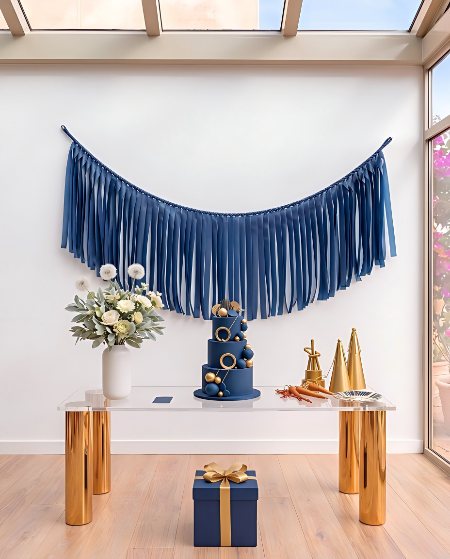 Elegant Navy Blue Single-Layer Fringe Garland Banner