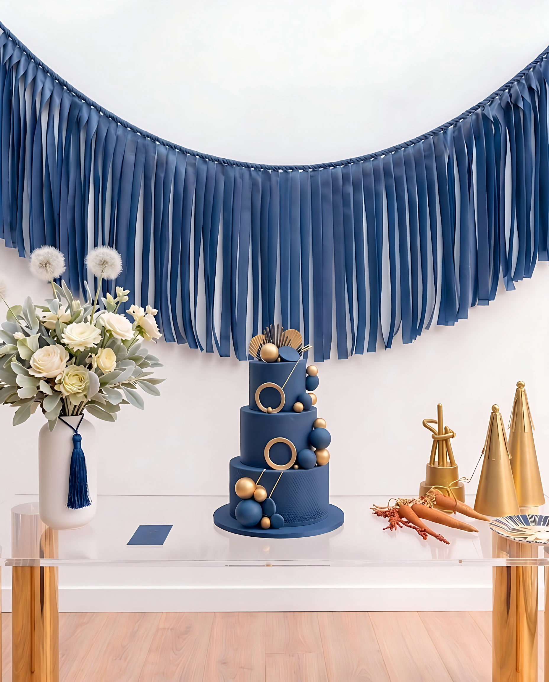 Elegant Navy Blue Single-Layer Fringe Garland Banner