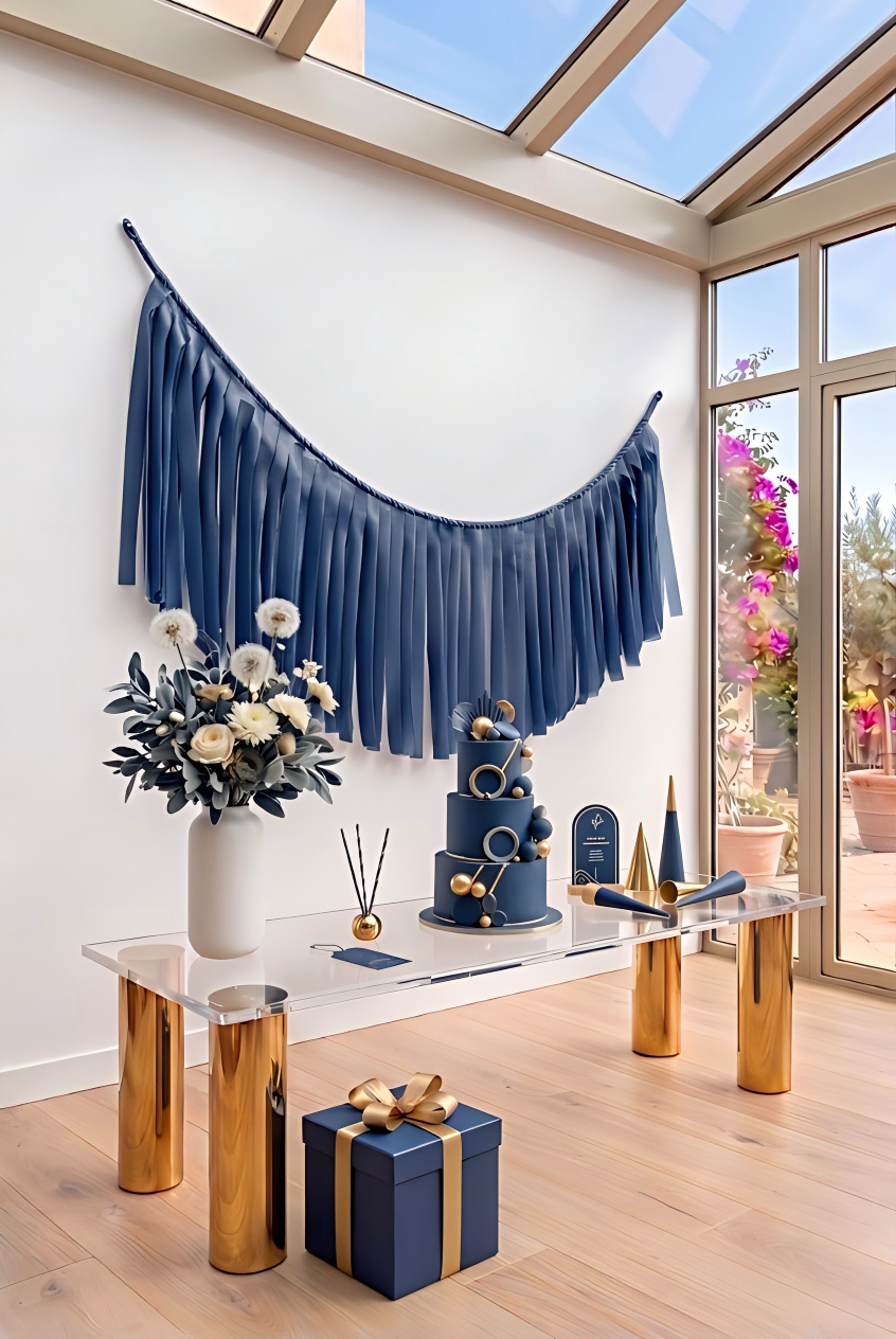Elegant Navy Blue Single-Layer Fringe Garland Banner