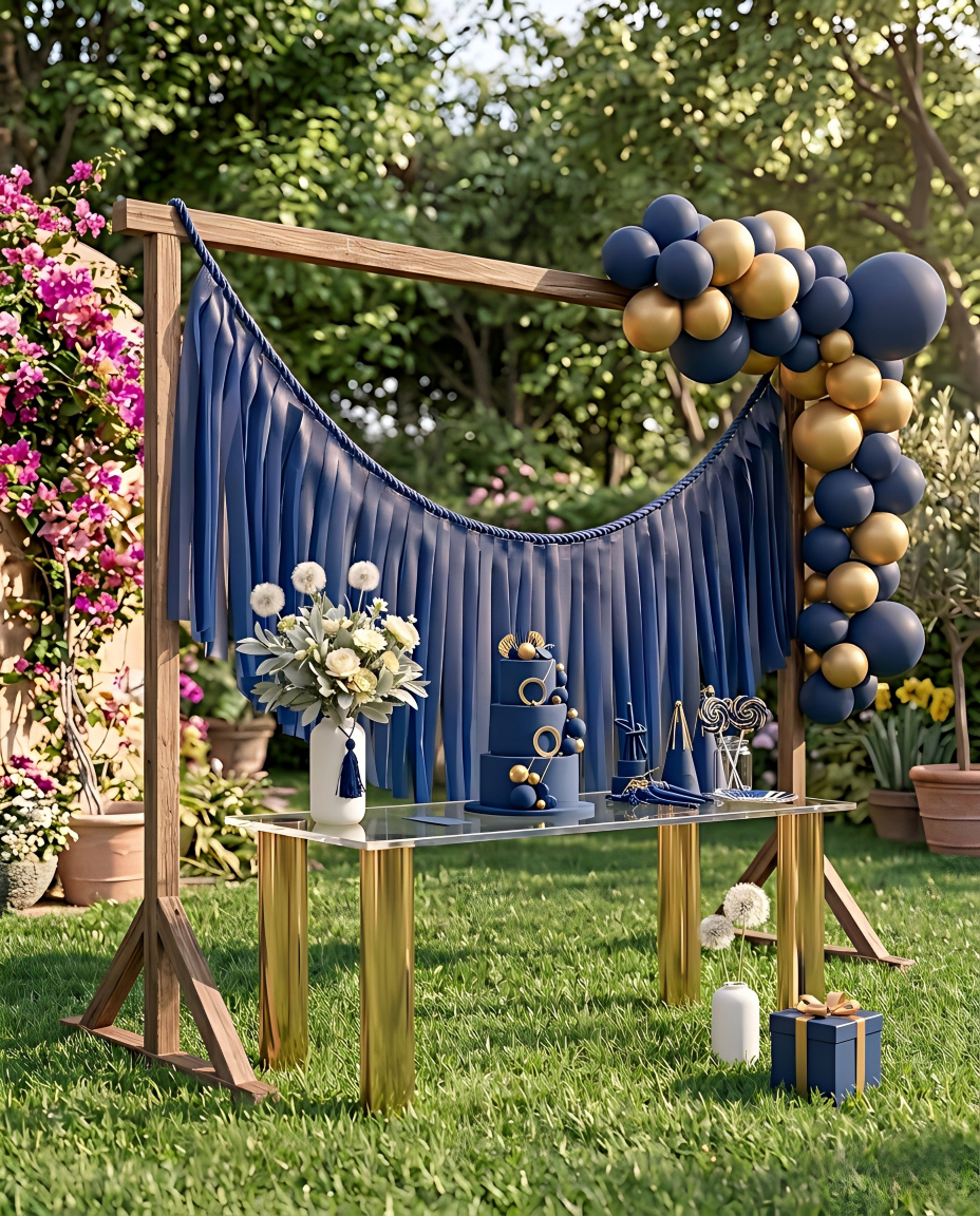 Elegant Navy Blue Single-Layer Fringe Garland Banner